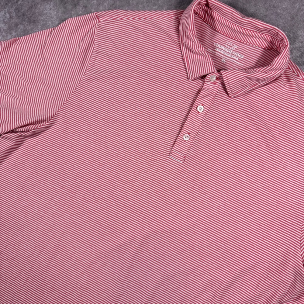 Vineyard Vines Edgartown Polo Men XL Red White Striped Pima Cotton Stretch Shirt